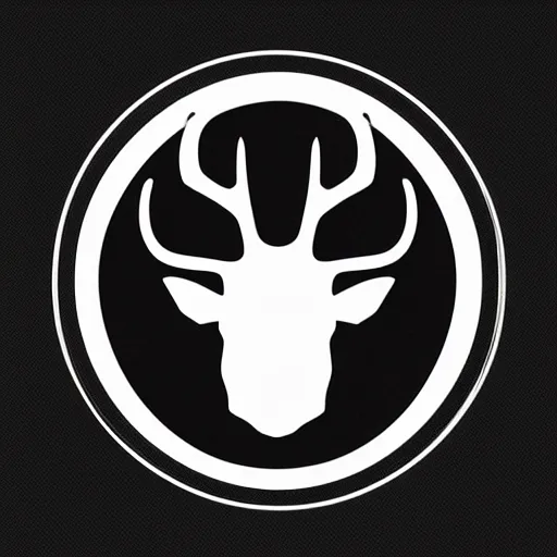 Prompt: logo for evil corporation that involves deer, retro synthwave style, retro sci fi