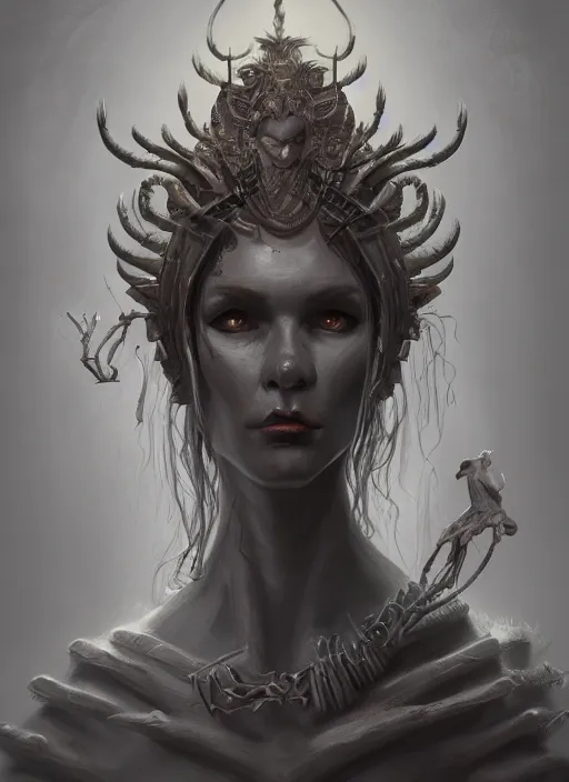 Prompt: painting of a creepy mythical goddess, highly detailed, digital painting, artstation, concept art, smooth, sharp focus, illustration, illustration by matteo scalera, 8 k