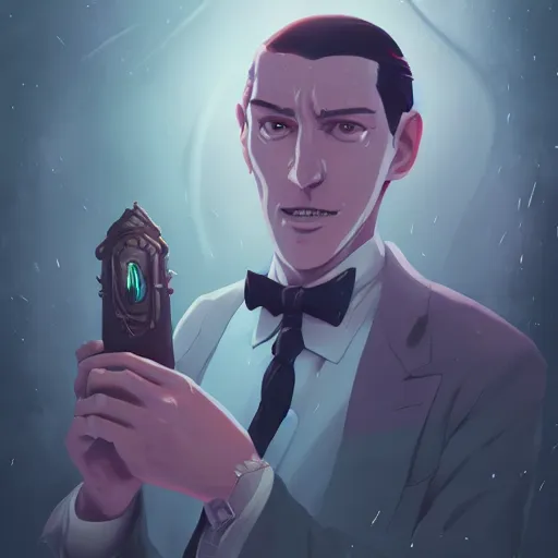 Image similar to a portrait of H.P. Lovecraft playing the part of Cthulhu, ambient lighting, 4k, anime key visual, lois van baarle, ilya kuvshinov, rossdraws, artstation