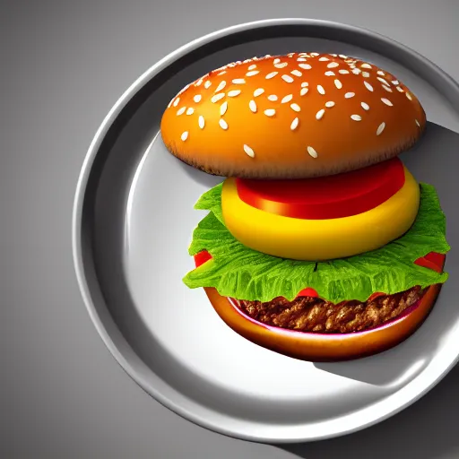 Prompt: A photo of a hamburger in a plate, ultra realistic, very detailed, 8K, mc donalds, french fries,