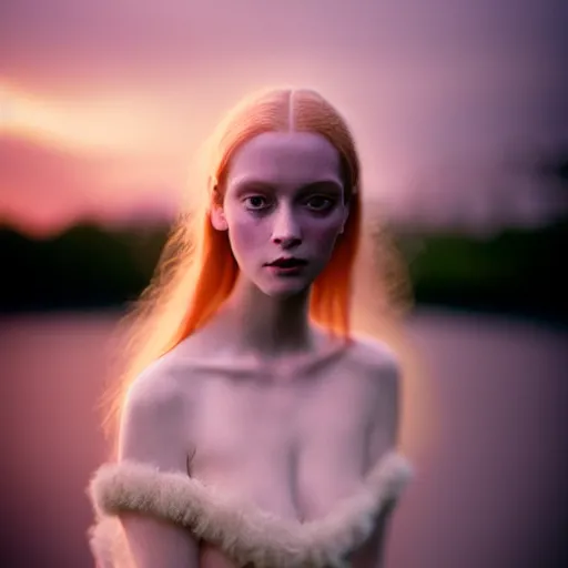 Prompt: photographic portrait of a stunningly beautiful ethereal unusual english renaissance female in soft dreamy light at sunset, beside the river, soft focus, contemporary fashion shoot, hasselblad nikon, in a denis villeneuve and tim burton movie, by edward robert hughes, annie leibovitz and steve mccurry, david lazar, jimmy nelsson, extremely detailed, breathtaking, hyperrealistic, perfect face