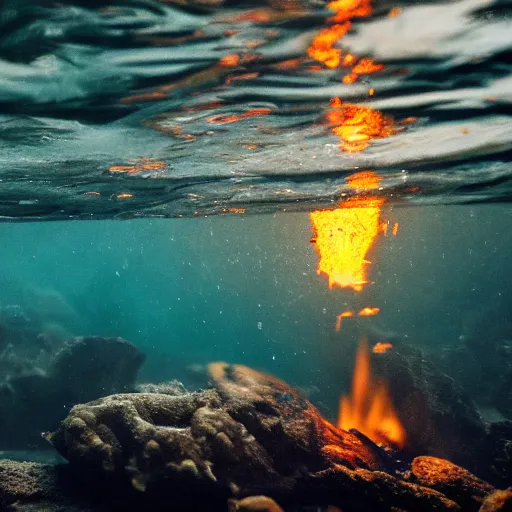 Image similar to photo of a camp fire underwater, highly - detailed, cinematic