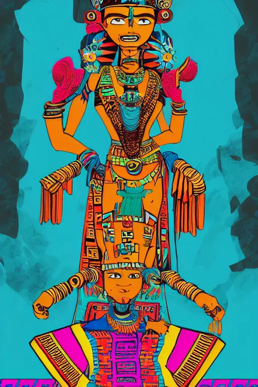 Image similar to beautiful aztec queen by jamie hewlett, jamie hewlett art, full body character concept art, vaporwave colors,