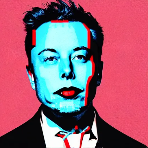 Prompt: the portrait of elon musk, eyes and mouth wide open, astonished, surprised, shocked, dumbfounded. colorful pop art, modern art, by andy warhol