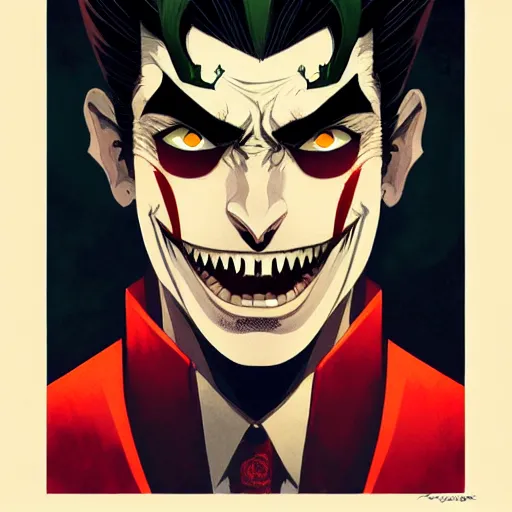 Image similar to handsome vampire king with crown and fangs, symmetrical face, evil, portrait, cinematic, dramatic, powerful, super detailed and intricate, by koson ohara, by darwyn cooke, by greg rutkowski, by satoshi kon