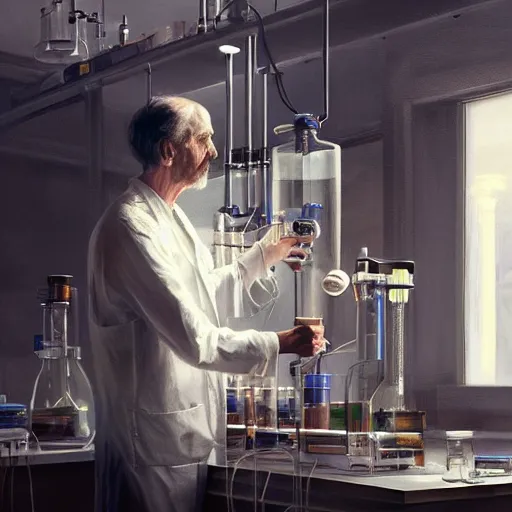 Prompt: epic masterpiece of cinematographic hyperrealism where a scientist appears in a laboratory. realistic shaded lighting poster by craig mallismo, artgerm, jeremy lipkin and michael garmash, unreal engine, radiant light, detailed and intricate environment, digital art, art station trends