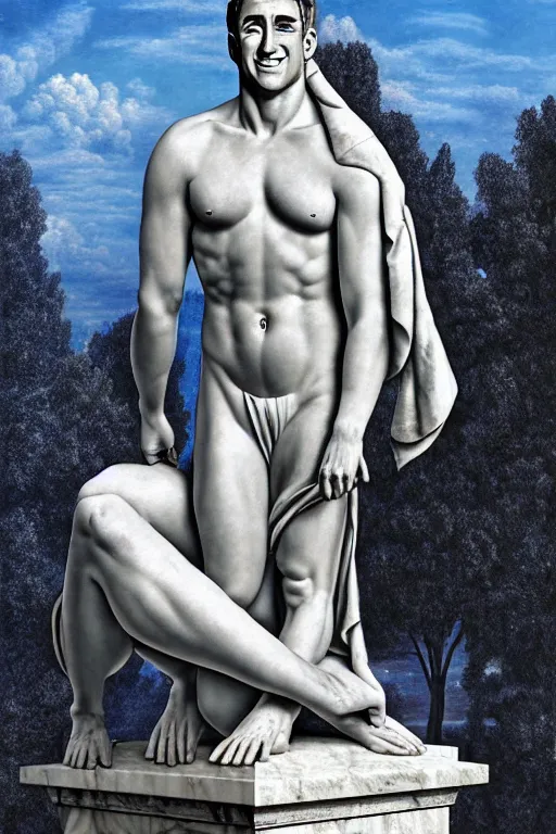 Prompt: hyperrealism billy herrington as a marble statue in ukrainian odessa wallpaper in style of rob gonsalves and giger and araki nobuyoshi