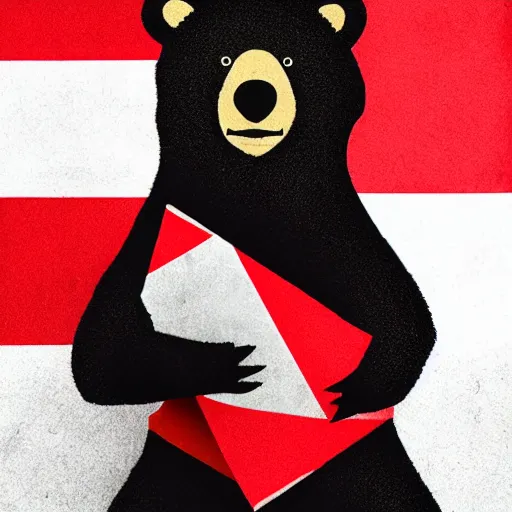 Prompt: a portrait of a socialist bear waving a red flag