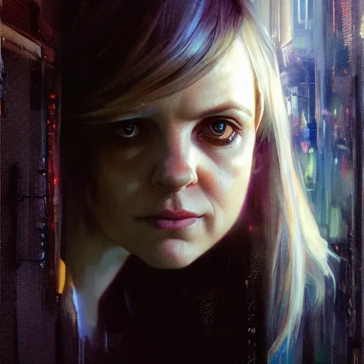 Image similar to pretty face anna farris, hyperrealistic portrait, bladerunner street, art of elysium by jeremy mann and alphonse mucha, fantasy art, photo realistic, dynamic lighting, artstation, poster, volumetric lighting, very detailed face, 4 k, award winning