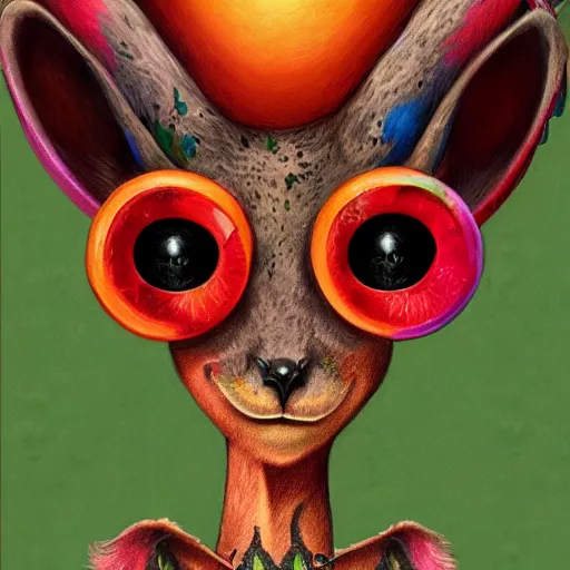 Image similar to a dik dik monster with tattoos wearing a fedora, colorful, digital art, fantasy, magic, trending on artstation, ultra detailed, professional illustration by basil gogos