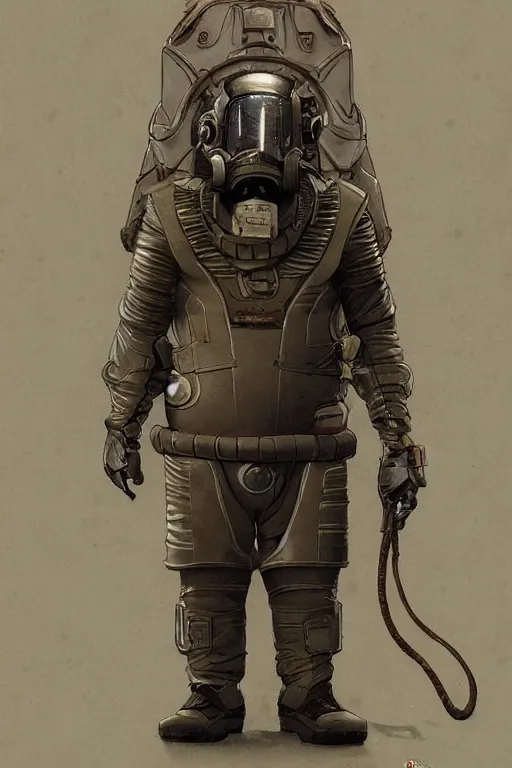 Prompt: baron harkonnen wearing leather spacesuit, detailed, sand worm in the distance, illustration by normal rockwell, artstation character art, greg rutkowski