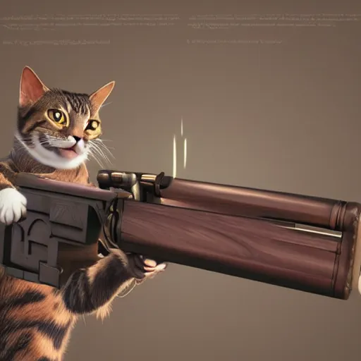 Image similar to a cat shooting church pews while shouting pew pew pew, ultra realistic, cgsociety