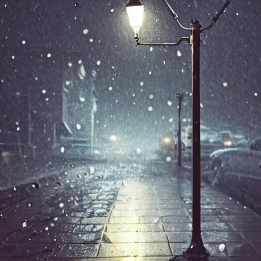 Prompt: a ladybug with six legs and a black head crawling on a sidewalk, it is night and raining, bushes in the background, street lamps are illuminating the street, moody lighting, peaceful atmosphere, digital art, highly detailed, high contrast, beautiful lighting, award winning, trending on art station, 8 k,