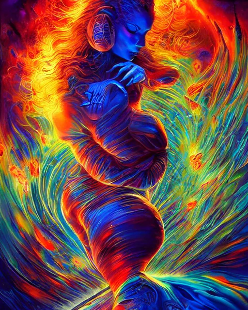 Prompt: blue and green rainbow fire, by antonio j. manzanedo, alex grey, android jones, wayne barlowe, philippe druillet, raymond swanland, cyril rolando, josephine wall, harumi hironaka, cronenburg, trending on artstation