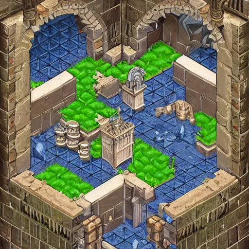 Image similar to dungeon in waterdeep, isometric, detailed, game, dungeons and dragons, tiled