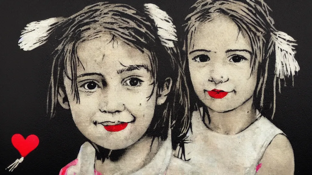 Prompt: A decent single young gril portrait by Banksy.