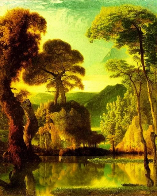 Image similar to Fibonacci lake, golden ratio, nature lanscape, by Albert Bierstadt, Affandi