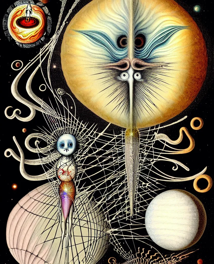 Image similar to whimsical freaky creature sings a unique canto about'as above so below'being ignited by the spirit of haeckel and robert fludd, breakthrough is iminent, glory be to the magic within, in honor to jupiter, painted by ronny khalil