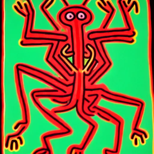 Image similar to praying mantis demon by keith haring