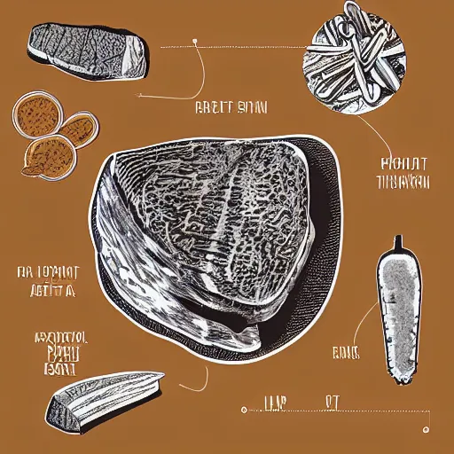 Image similar to detailed schematic of steak on paper