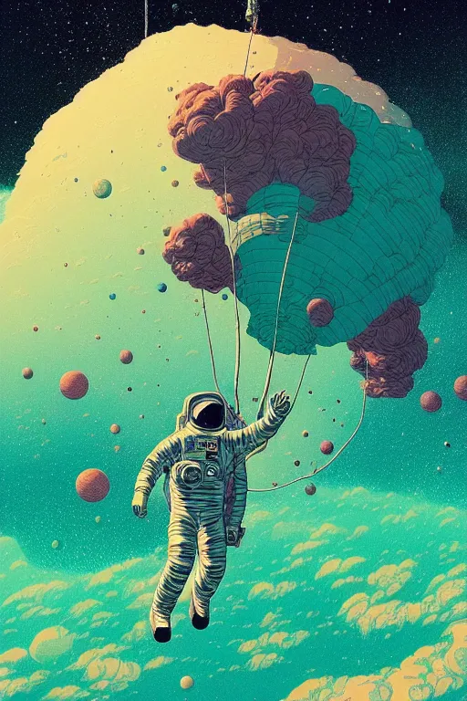 Prompt: lonely astronaut free falling in jupiter, epic scene, by victo ngai, kilian eng vibrant colours, dynamic lighting, digital art, winning award masterpiece, fantastically beautiful, illustration, aesthetically inspired by beksinski and dan mumford, trending on artstation, art by greg rutkowski, 8 k