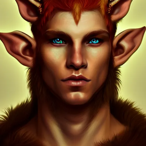 Image similar to portrait painting of an elven young man with short light orange hair and tribal tattoos on his face wearing fur armor, sharp focus, award - winning, trending on artstation, masterpiece, highly detailed, intricate. art by aurore folny