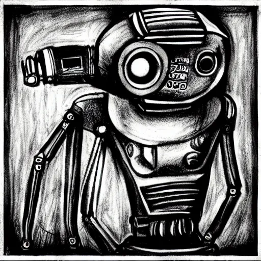 Image similar to grunge drawing of a robot in the style of the grudge | horror themed