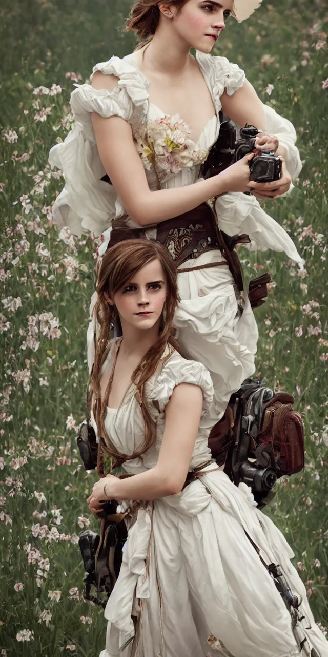 Image similar to emma watson southern belle style artgerm greg rutkowski alphonse mucha canon fujifilm sony alpha nikon adam arkapaw david bailey