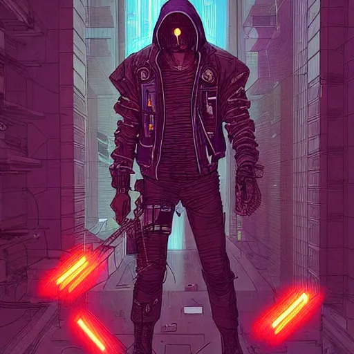 Prompt: a cyberpunk assassin fighting security, centered in the frame, cyberpunk concept art by Jean Giraud and josan gonzales, digital art, highly detailed, intricate, sci-fi, sharp focus, Trending on Artstation HQ, deviantart, 4K UHD image