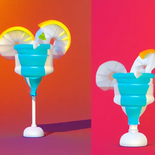 Image similar to a 3 d model of a white marble human head holding a coctail, colorful coctail, digital illustration, 3 d render, above the waist