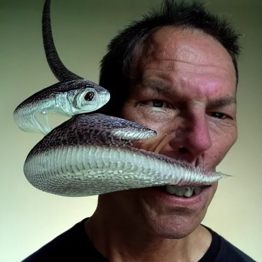 Prompt: man with viperfish face