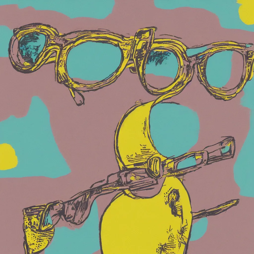 Prompt: anthropomorphic lemon wearing sunglasses, muted pastel colors, intricate, highly detailed, smooth, sharp focus, detailed face, high contrast, art by andy warhol