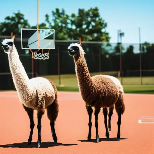 Image similar to a picture of llamas playing basketball, 4 k, photography, high resolution