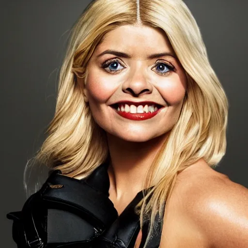 Image similar to holly Willoughby with the physique of a body builder, hyper realistic, ultra detailed, cinematic, dynamic lighting, photorealistic, refined, intricate, digital art, digital painting, masterpiece, 8k