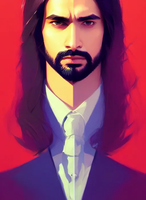 Prompt: a man in his twenties, the indians ， handsome, long hair, suit ， perfect face, symmetric eyes, sharp focus, specular reflection, occlusion shadow, artstation, by ilya kuvshinov and jeremy lipking, light novel cover art, 3 d epic illustrations, symmetric body