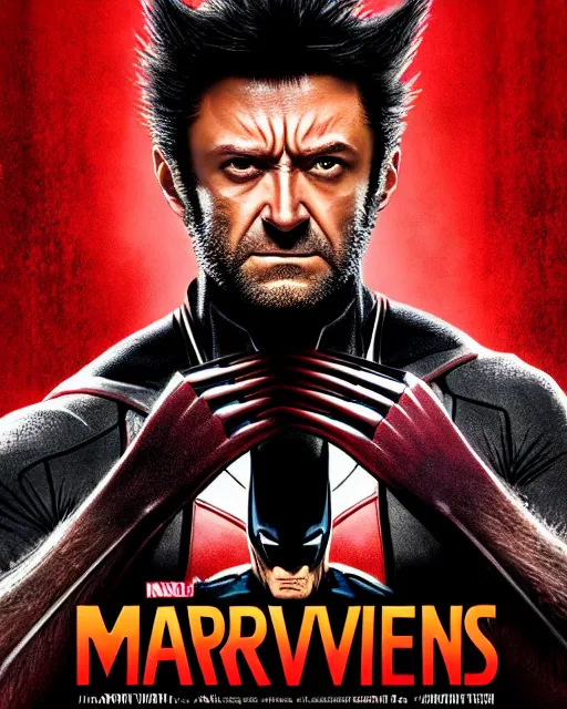 Image similar to movie poster of marvels wolverine, black and red color scheme, hyper realistic photo, 8 k., dramatic waiting, bloody