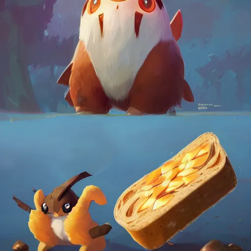 Image similar to portrait of viking toast, bread type pokemon, strong pixar wonder bread warrior, volumetric lighting, dynamic composition, art by sachin teng and sergey kolesov and ruan jia and heng z, scifi, fantasy, hyper detailed, ultra realistic, sharp focus, wildlife photography, national geographic, octane render, concept art