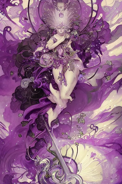 Image similar to purple explosion, amethyst, magical, painted purple, rpg, icon, vector style, by nekro, peter mohrbacher, alphonse mucha, brian froud, yoshitaka amano, kim keever, victo ngai, james jean