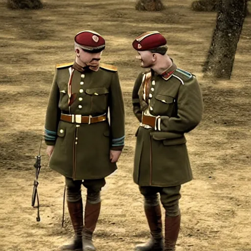 Image similar to movie scene jeremy corbin in ww 1 russian soldiers uniform, photorealistic, highly detailed 8 k