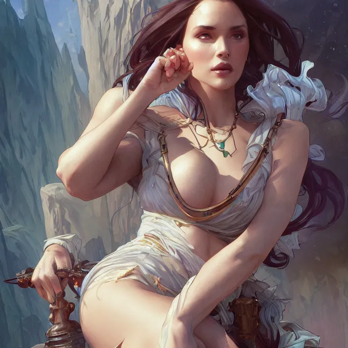 Image similar to portrait of a hot woman, D&D, fantasy, highly detailed, digital painting, artstation, smooth, sharp focus, illustration, art by artgerm and greg rutkowski and alphonse mucha