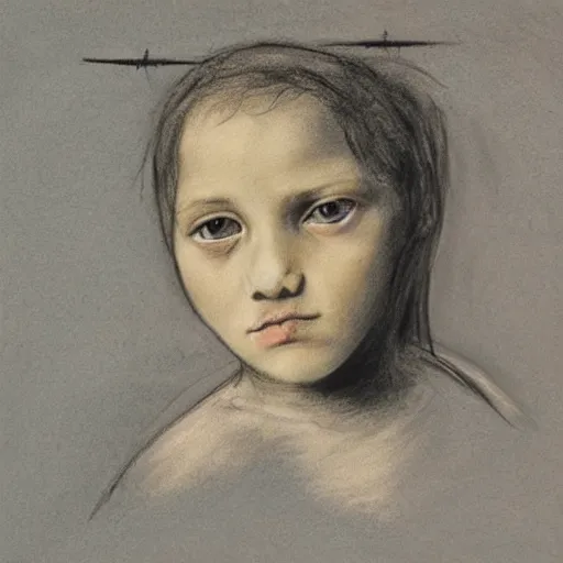 Image similar to a girl with a spider, charcoal on paper, bright pastel colors, by Pontormo