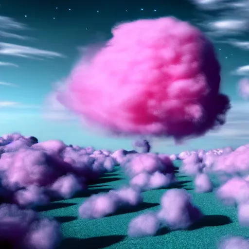 Image similar to cotton candy planet invaded by humans, 8k