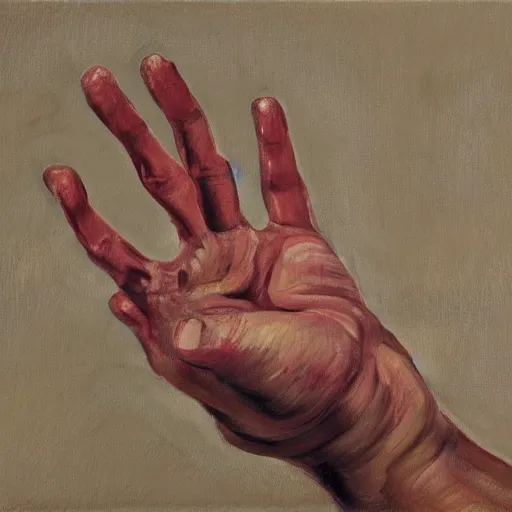 Prompt: detailed study of a human hand waving, flickr, Lucian Freud