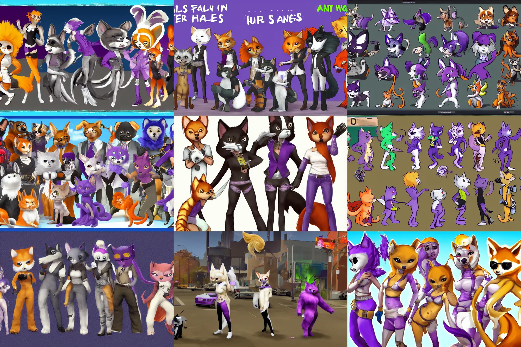 Prompt: screenshot, people with tails, saints row, furries wearing tails ( fursuiters + tails ), pulling from : how to draw a tail