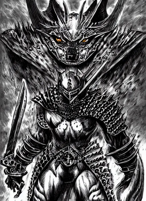 Image similar to demon wolf armored knight by kentaro miura