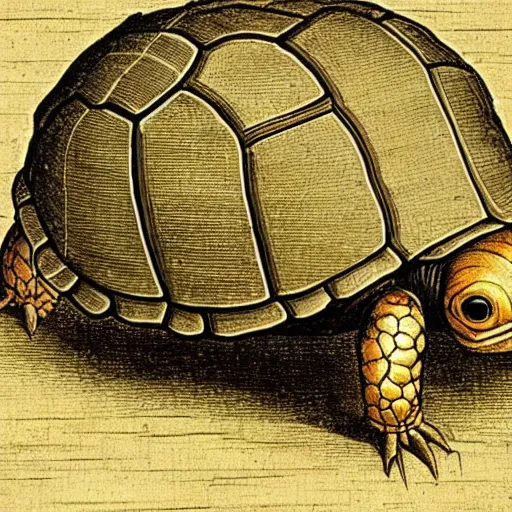 Prompt: Apocalyptic anthropomorphic box turtle by Leonardo DaVinci