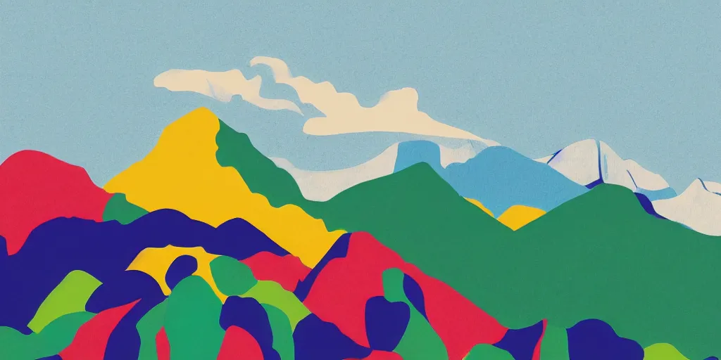 Image similar to pop art illustration of a mountainscape at day