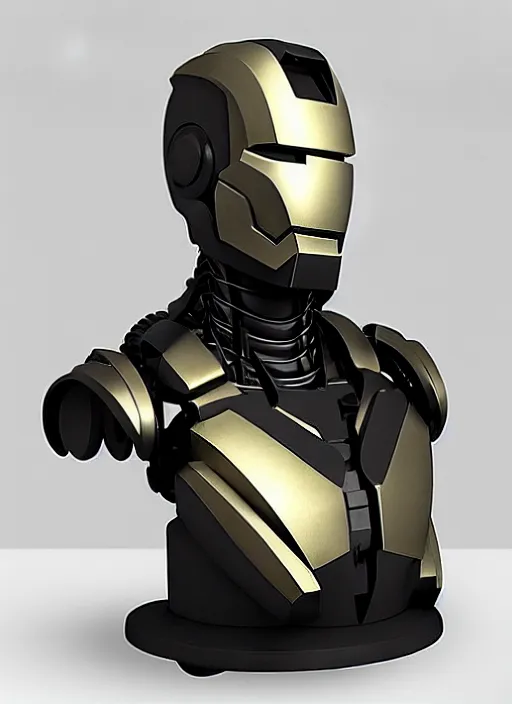 Prompt: an orthographic bust sculpture ironman, studio lighting by Wes Anderson