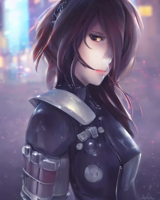 Image similar to portrait of anime girl in mechanic armor in night tokyo by makoto sinkai, perfect face, fine details