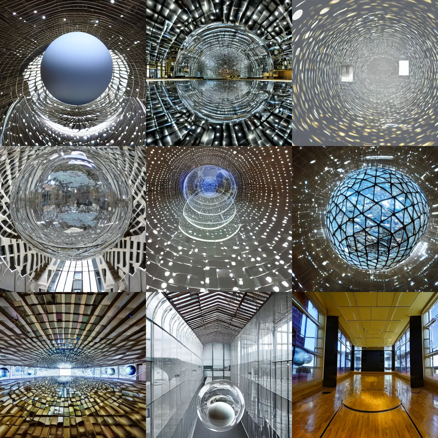Prompt: of a large floor of glass orbs that each have a universe inside